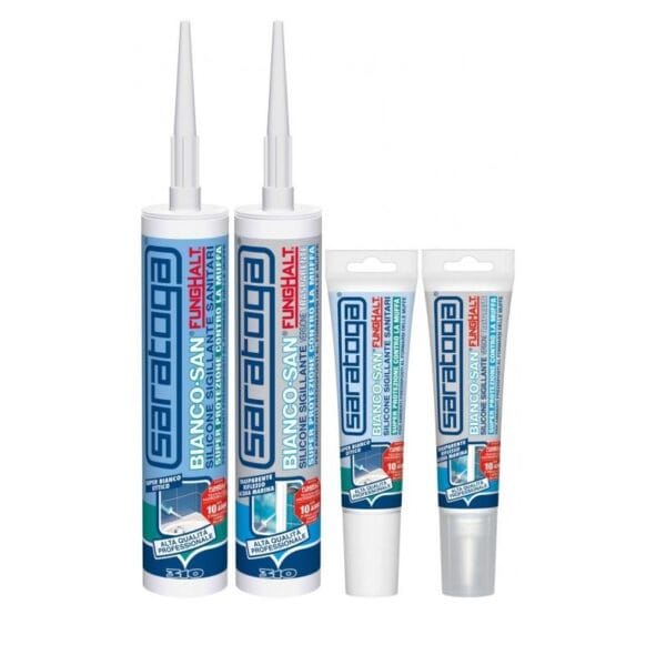 SARATOGA SILICONE SAN FUNGHALT Silicone Sigillante antimuffa FungHalt Saratoga Bianco Trasparente per Sanitari Bagni e Cucine - immagine 1
