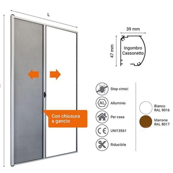 ZANZARIERA RULLO PER PORTA C/FRIZIONE ORIZZONTALE BIANCA 150X250 Zanzariera a Rullo Orizzontale Riducibile in Alluminio Bianca Marrone 150x250 cm - immagine 1