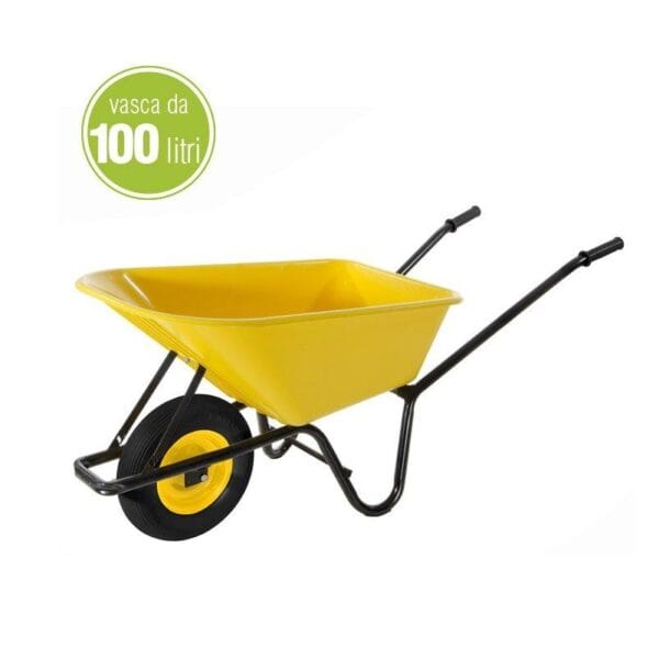 CARRIOLA IN PVC 100 LT 145X60X58 81/1 Carriola edilizia Vasca in PVC struttura in acciaio ruota pneumatica 150kg 100lt - immagine 1