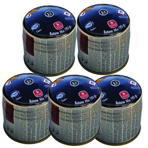 CARTUCCIA GAS BUTANO PROPANO A FORARE GR 190 + VALVOLA SICUREZZA 5 PZ Cartuccia Gas Butano Universale Ricarica fornello cucina campeggio 190 gr - immagine 1