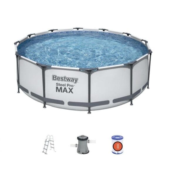 PISCINA BESTWAY TONDA STEEL PRO MAX SET 536184 Piscina fuori terra rotonda Bestway Steel Pro MAX con pompa scaletta 366x100 cm - immagine 1