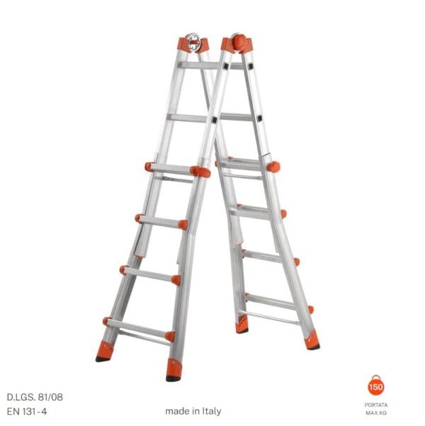 SCALA MULTIFUNZIONE TELESCOPICA GIERRE PEPPINA MEDIA AL020 4+4GRADINI MT3.78 Scala multifunzione telescopica PEPPina Gierre in alluminio 4+4 pioli gradini - immagine 1