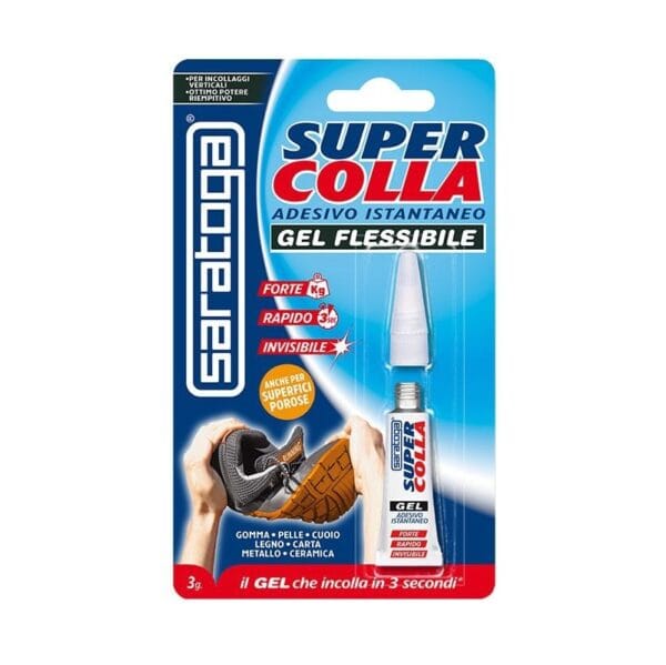 SUPER COLLA CIANACRILICA GEL FLESSIBILE GR5 SARATOGA Supercolla Gel Flessibile Saratoga Adesivo istantaneo per incollaggi flessibili 5gr - immagine 1