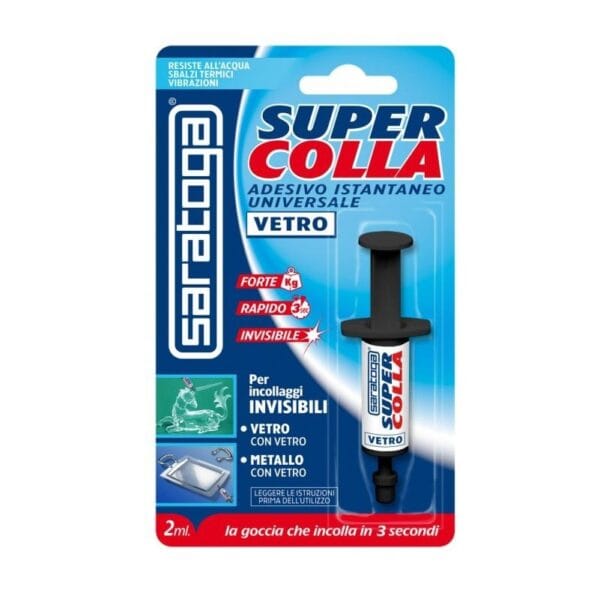 SUPER COLLA CIANACRILICA VETRO ML2 SARATOGA Super Colla per Vetro Cristallo Saratoga Adesivo Istantaneo Superforte Invisibile 20 ml - immagine 1