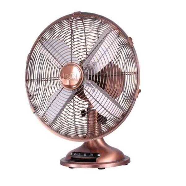 Ventilatore da tavolo in metallo rame 35W Ventilatore da tavolo in metallo rame 4 pale oscillante 3 Velocità 30cm 35W - immagine 1