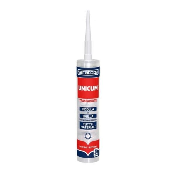 UNICUMM ADESIVO SIGILLANTE TRASPARENTE GR300 SARATOGA Adesivo sigillante Saratoga UNICUM Colla Trasparente Universale Inodore 330gr - immagine 1