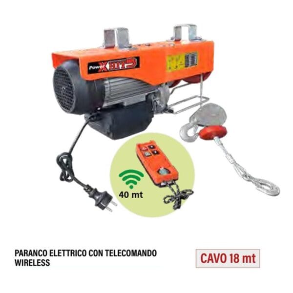PARANCO ELETTRICO WIRELLESS PORTATA MT 40 PH916 Paranco elettrico con telecomando Wireless 40mt montacarichi sollevatore 250 kg - immagine 1