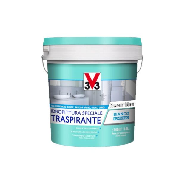 IDROPITTURA RENOV'MUR TRASPIRANTE BIANCO OPACO LT 4 Idropittura Traspirante Bianco opaco per rinnovo muri interni V33 RENOV'MUR 4 LT - immagine 1