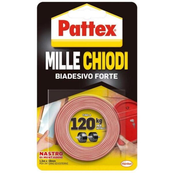 PATTEX NASTRO BIADESIVO MILLECHIODI MM 19 ML 1 Nastro Biadesivo PATTEX Millechiodi EXTRA forte per montaggio muro casa 1,5 m - immagine 1